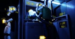 2boys1girl 3d anon anon_(snoot_game) armac104 bathroom bathroom_sex big_penis blender covering_mouth crying cuckold cuckolding cum disassembly_drone english_text favorite fellatio hiding hugging human human_on_humanoid human_on_robot moan moaning murder_drones murder_drones_x_humans n_(bysamzan) n_(murder_drones) pleasure_face robot robot_humanoid samzan tail v_(bysamzan) v_(murder_drones) watching watching_masturbation you