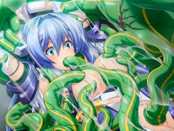 absorbgil arms_up blue_eyes blue_hair blush breast_sucking breasts chest_jewel crack elbow_gloves exs-tia exs-tia_(exs-tia_3) fellatio female game_cg gloves hair_intakes headgear inoino katsuragi_marina kouyoku_senki_exs-tia large_breasts large_variant_set leotard long_hair monster nipple_stimulation nipple_tweak nipples non-web_source official_art oral rape restrained slime_(substance) solo tentacle tentacle_sex torn_clothes torn_leotard variant_set wide-eyed