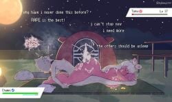 after_rape after_sex aftermath ambiguous_gender anthro ass basket bedding big_breasts big_butt blanket bodily_fluids breast_squish breasts breath campfire camping camping_tent champaanimation champi choker container cum cum_in_ass cum_inside dialogue duo ejaculation female femboy forced from_behind_position fungus generation_9_pokemon genital_fluids hair hot_dogging hud humanoid imminent_sex impregnation jewelry long_hair lying male male/female mushroom necklace night nintendo nude nude_female nude_male on_front onomatopoeia ovum panting penetration picnic_basket pokemon pokemon_(species) pounding_ass pussy questionable_consent rape sex side_view size_difference sleep_molestation sleep_sex sleeping sleeping_bag small_breasts sound_effects sperm_cell squish steam steamy_breath text tinkaton vaginal_penetration x-ray_view