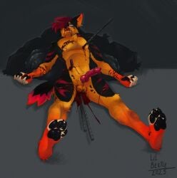 anal animal_genitalia animal_penis anthro bleed blood bodily_fluids canid canine canine_genitalia canine_penis canis corpse genitals gore hi_res lil_beetle male mammal nosebleed penis snuff solo solo_focus trash wolf wounded