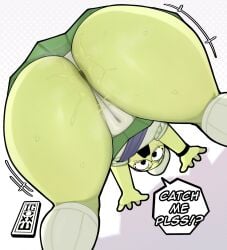 1girls anus anus_peek ass ass_focus beret big_ass cameltoe english_text falling female female_focus female_only glasses green_skin green_skinned_female green_skirt hi_res igxxiii panties peak_(videogame) scout_(peak) skirt socks sweat sweating sweaty tagme thick_thighs thighs viewed_from_below white_panties white_socks