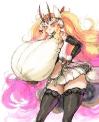 1girls 2025 2b213 alternate_body_type alternate_breast_size black_stockings blonde_hair blush breasts_bigger_than_head breasts_bigger_than_torso clothed clothed_female clothing fate/grand_order fate_(series) female female_only gigantic_breasts hand_on_hip hand_on_own_hip horns ibaraki_douji_(fate) ibaraki_douji_(swimsuit_lancer)_(fate) ibaraki_douji_(swimsuit_lancer)_(third_ascension)_(fate) light-skinned_female light_skin light_skinned_female long_hair long_twintails midriff oni oni_horns pink_hair pink_highlights skirt solo solo_female sticking_out_tongue sticking_tongue_out stockings tongue tongue_out twintails twintails_(hairstyle) two_tone_hair white_ribbon white_ribbons white_skirt yellow_eyes