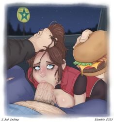1boy 1girls 2025 background blowjob blowjob_face blue_eyes capcom claire_redfield claire_redfield_(jordan_mcewen) crying dated elznikke fellatio food forced grabbing_hair hairy_male hamburger looking_at_viewer pov pubic_hair pulling_hair raped resident_evil resident_evil_2 resident_evil_2_remake ruined_makeup sucking_penis