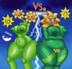anthro big_areola big_ass big_belly big_breasts big_nipples breasts chubby chubby_female conjoined female huge_ass huge_breasts inverted_nipples lbanano0206 montgomery_glands plant_girl plants_vs_zombies plants_vs_zombies_2:_it's_about_time primal_sunflower_(pvz) pubic_hair rivals twin_sunflower_(pvz)