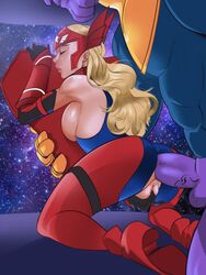 1girls anal big_penis defeated defeated_heroine female fingering from_behind male marvel marvel_future_fight penis purple_skin rape sharon_rogers thanos tinkerbomb