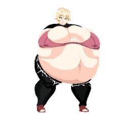 animated ass_expansion belly_expansion breast_expansion breasts clothing_damage dark-skinned_female dark_skin digestion female indulgences jeans mia_(indulgences) pixel_art tan_body tight_clothing weight_gain