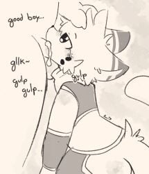 absurd_res anthro arm_warmers armwear ass balls bedroom_eyes blush bodily_fluids bottomwear clothing crop_top crotchless_bottomwear crotchless_clothing crotchless_pants cum cum_in_mouth cum_inside cum_on_penis dialogue domestic_cat drinking drinking_cum duo felid feline felis fellatio femboy fur fur_markings genital_fluids genitals good_boy half-closed_eyes hand_on_another's_head hand_on_head hi_res looking_at_another looking_pleasured looking_up looking_up_at_another male male/male mammal markings multicolored_body multicolored_fur narrowed_eyes neckwear nude nude_anthro nude_male oral pants penetration penile penis penis_in_mouth seductive sex shirt striped_ears sucking swallowing tail text topwear zaaru zaku_(zaaru)