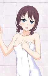 1girls angry angry_expression angry_eyebrows angry_face areolae bathroom blue_eyes blue_eyes_female breasts brown_hair brown_hair_female collarbone covering covering_breasts covering_chest covering_nipples covering_one_breast covering_one_nipple covering_self digital digital_art digital_drawing digital_drawing_(artwork) digital_media digital_media_(artwork) elbows female female_focus female_only fingers frown frown_eyebrows frowning frowning_at_viewer girls_band_cry half_naked half_nude hiding_breasts high_resolution highres holding_towel indoor indoor_nudity indoors iseri_nina kiniro_tofu lean_figure light-skinned_female light_skin looking_at_viewer medium_hair naked naked_female naked_woman narrow_waist nipples nude nude_female nudity semi_nude shoulders simple_background slender_body slender_waist slim_waist small_breasts solo standing towel towel_around_waist towel_only towel_over_breasts twintails twintails_(hairstyle) uncensored uncensored_breasts uncensored_nipples upper_body white_towel