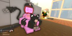 1boy 1x1x1x1_(forsaken) 2girls 3d 3d_(artwork) 3d_render areolae ass attention_(pressure) betrayed_1x1x1x1 big_ass breasts cap combat_dummy forsaken_(roblox) gloves item_asylum ktiiejiju_(artist) nipples normal_breasts pink_body plug_tail plushie pose pressure_(roblox) roblox roblox_game robloxian scared self_upload sitting skateboard solo_focus tagme tail tv veeronica watermark