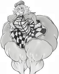 absurd_res absurdres ass big_ass black_and_white clothed daiidalus hyper hyper_ass hyper_thighs large_ass makeup massive_ass mime mime_girl mime_makeup monochrome skirt striped_clothing stripes tagme thick_thighs thighhighs tongue tongue_out vhsdaii wide_hips
