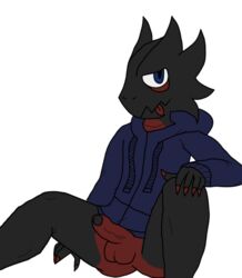 2019 anthro clothed clothing erection hoodie humanoid_penis kobold lewdbastard lizard male penis reptile scalie solo tongue tongue_out underwear