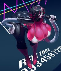 1girls 4_fingers ass boots breasts bursting_breasts cleavage curvy eigaka eyewear female female_only genderbend genderswap genderswap_(mtf) glasses glistening gloves hair hair_over_one_eye hand_on_hip hanging_breasts high_heel_boots high_heels huge_ass huge_breasts hyper hyper_breasts mettaton mettaton_ex microphone overflowing_breasts robot rule_63 short_hair solo thick_thighs thigh_gap undertale white_gloves wide_hips