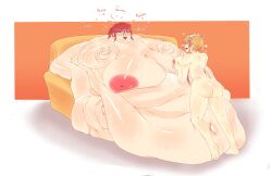 2girls blob couch dragon dragon_girl dragon_horns fat fat_female fat_fetish female female_only glasses horns immobile kobayashi kobayashi-san_chi_no_maidragon miss_kobayashi's_dragon_maid multiple_girls obese obese_female pivk00 red_hair ssbbw yuri