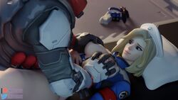 3d alternate_costume baptiste blender blizzard_entertainment breasts combat_medic_ziegler duo female hand_on_breast mercy notgibus overwatch straight talon_baptiste