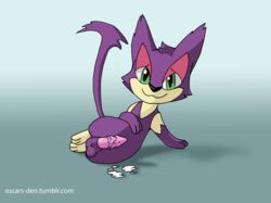 2014 animal_genitalia animated anthro balls barbed_penis cum erection felid green_eyes male male_only mammal nintendo oscar_(purrloin) oscar_the_purrloin penis pokémon_(species) pokemon purrloin sheath simple_background solo video_games young