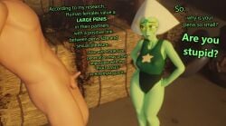 3d barn cartoon_network clothed_female_nude_male confused dialogue faceless_male green_skin leotard pale-skinned_male peridot_(steven_universe) small_penis small_penis_humiliation steven_universe throwingblue yellow_hair