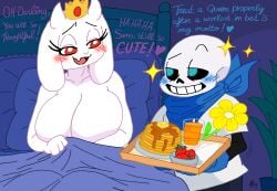 1boy 1girls _nude_female bed big_breasts big_butt blush breakfast breakfast_princess breasts chubby chubby_female completely_nude crown duo female flower food furry goat happy heart huge_breasts large_areolae large_breasts male male/female mature_female milf naked naked_female noursteddy nude nude_female oral orange_juice pancake room sans shiny skeleton smaller_male smile smiling strawberry thick_thighs thighs toriel underswap underswap_sans underswap_toriel