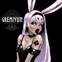 azur_lane big_lips bimbofication blacked blacked_tattoo bunny_ears bunny_girl choker dress female flat_chest flat_chested golden_eyes gremiyun gyaru ntr procreate_(software) qos qos_tattoo shimakaze_(azur_lane) spade_tattoo white_hair