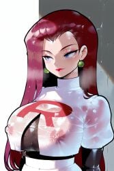 ai_generated alone covered_nipples female huge_breasts jessie_(pokemon) pokemon wet_clothes wet_hair