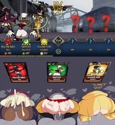 1boy 1girls alternate_skin_color anal anus buttjob captain_kirb clothed covered_buttjob cum cum_on_ass cumshot dark-skinned_female female filia_(skullgirls) instant_loss_2koma leviathan_(skullgirls) male peacock_(skullgirls) public_use pussy ripped_clothing samson_(skullgirls) sex sienna_contiello skullgirls squigly straight through_wall