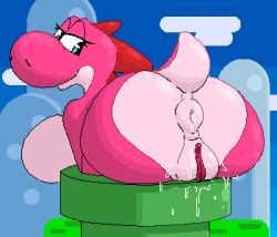 1girls anthro anus ass big_breasts big_butt bodily_fluids breasts digital_media_(artwork) dinosaur female female_only furry furry_female furry_only genital_fluids hi_res huge_ass ikakins lizard mario_(series) nintendo pipe pixel_(artwork) pixel_art prehistoric_species puffy_anus pussy reptile scalie solo sweat sweatdrop vaginal_fluids yoshi yoshi_(character)