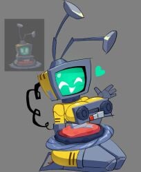 ass big_areola big_ass big_breasts breasts computer cute cute_face female lawnmower lawnmower_(pvz) mo_(pvz) plants_vs_zombies plants_vs_zombies_3 robot robot_girl simple_background sqwunx_(artist) tagme thick_thighs