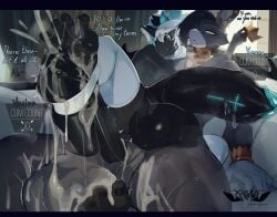 absurd_res after_sex afterglow alternate_form anthro ass balls bedroom_eyes black_body black_skin blush bodily_fluids body_heat bracelet chair claws clothing competition cross crown cum cum_on_balls cum_on_feet cum_on_penis cum_on_self curtains curtains_open dazed demon demon_humanoid detailed_background dialogue digital_media_(artwork) dominant dominant_male duo ear_piercing ear_ring egyptian egyptian_architecture egyptian_clothing egyptian_mythology ejaculation english_text erection excessive_cum excessive_genital_fluids eyewear feet femboy fingers foot_fetish foot_play footjob footjob_with_legwear footwear foreskin fur furniture genital_fluids genital_tattoo genitals glasses glowing glowing_eyes gold_(metal) gold_jewelry green_eyes grey_eyes hair hare headgear hi_res holding_crown horn horned_humanoid humanoid inverted_cross jewelry lagomorph laying_on_another legwear leporid light light_beam long_foreskin long_hair lounge lounge_chair lounging lying male male/male mammal middle_eastern_mythology multiple_orgasms musk musk_clouds mythology narrowed_eyes necklace nipples nude open_mouth orgasm penile penis penis_tattoo piercing power_bottom prince ring_piercing royalty seductive sex sitting sloppy_seconds smile sofa spread_toes stirrup_footjob submissive submissive_male sunbeam sunlight sweat tattoo teeth text toes tongue twunk unretracted_foreskin usekh xeono xeono_(character) zerva_von_zadok_(capesir)