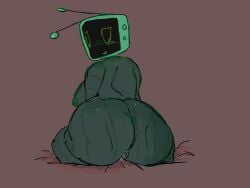 antennae_(anatomy) anus anus_peek ass_bigger_than_head back_view big_ass black_body blanket_grab blanket_pull blush breasts dandy's_world dandys_world digital_media_(artwork) female green_head green_nipples grin halodouble hi_res juice medium_breasts object_head on_blanket pussy pussy_juice red_background roblox roblox_game smile solo tagme thick thick_ass thick_thighs tight_ass tv_head vagina_peek vee_(dandy's_world)