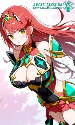 1girls 2025 aegis_elysium ai-generated ai_art ai_generated bangs blush blushing_at_viewer breasts bush castle day earrings eyebrows_visible_through_hair female female_focus full_body gem gloves hair_ornament headpiece hi_res high_quality high_res high_resolution huge_breasts jewelry large_breasts leaves light lips long_hair looking_at_viewer medium_hair morning mythra mythra_(xenoblade) neon_trim nintendo outdoors pantyhose pouty pouty_lips pyra pyra_(xenoblade) red_hair shadow shoulder_armor sidelocks simple_background skin_tight skindentation sky solo solo_focus standing sunlight sunshine swept_bangs thick_thighs thigh_strap thighs tiara upper_body vambraces very_long_hair watermark xenoblade_(series) xenoblade_chronicles_(series) xenoblade_chronicles_2 yellow_eyes