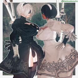 2girls 3d 3d_(artwork) 3d_model 3d_render big_boobs big_breasts big_thighs blindfold breasts breasts_on_breasts busty busty_female cleavage cleavage_window curvaceous curvy curvy_body curvy_female curvy_figure dark-skinned_female dark_skin hands_on_hips hourglass_figure kiminodonuts koikatsu large_boobs large_breasts large_thighs large_tits light-skinned_female light_skin looking_at_each_other nier:_automata nier_(series) plump plump_lips plump_thighs round_breasts skirt small_waist stacked_breasts sword tagme thick thick_legs thick_lips thick_thighs thighhighs thighs thin_waist thunder_thighs tits video_game_character video_games wide_thighs yorha_2b yorha_2p