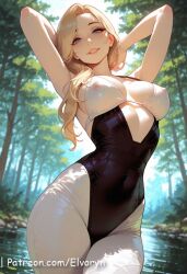 absurdres ai_generated ascot ass azur_lane big_ass big_breast black_boots black_ribbon blonde_hair blue_eyes blue_sky boots chains cliff cloud commission day elvoryn female from_behind gloves grass grin hair_ribbon highres hood_(azur_lane) lighthouse long_hair long_sleeves looking_at_viewer looking_back ocean official_alternate_costume outdoors pants pants_tucked_in pink_nipple ribbon riding_boots riding_outfit shirt sky smile solo standing sunlight white_ascot white_gloves white_pants