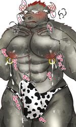 abs absurd_res blush bovid bovine clothing cum cum_through_clothing erection gyumao hi_res japanese_text lactating male male_lactation male_only mammal muscular muscular_male nipple_piercing nipple_ring nipples pecs piercing speedo sugino16 swimwear tenting text tokyo_afterschool_summoners video_games wet wet_clothing