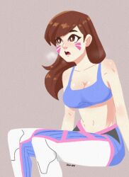 brown_eyes brown_hair d.va hana_song overwatch overwatch_2 selvish94 sweat sweaty topwear