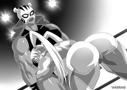 2girls ass big_ass big_breasts capcom catfight crossover dark-skinned_female dark_skin dc dc_comics eastern_and_western_character exposed_breasts femdom large_ass large_breasts larger_female muscle muscles muscular muscular_female pantha rainbow_mika ryona street_fighter teen_titans vanbrand wrestler wrestling wrestling_mask wrestling_outfit