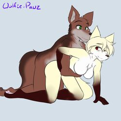 1:1 2019 anthro anthro_on_anthro big_breasts biped blush breasts brutus_(twokinds) canid canine canis clovis_(twokinds) digitigrade duo eyebrows eyelashes featureless_breasts female fox from_behind_position hair happy happy_sex humanoid_hands hybrid kneeling long_hair looking_back male mammal pawpads sex simple_background smile straight twokinds webcomic wolf wolfie-pawz