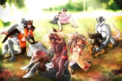 anthro bondage bondage bound carmo chloe_(skarine) equid equine group group_sex hi_res horn kaitlyn(tali) lagomorph leporid luna_(chestnutluna) makoto-thunderstorm mammal mythological_creature mythological_equine mythology orgy orgy_landscape park rabbit sex unicorn vania wolf_(wolf04)