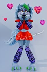 ear_piercing five_nights_at_freddy's five_nights_at_freddy's:_security_breach green_hair grey_body grey_hair lordwolf purple_eyeshadow purple_lipstick red_skirt red_topwear roxanne_wolf_(coolioart) roxanne_wolf_(fnaf) scottgames smile steel_wool_studios vagina yellow_eyes