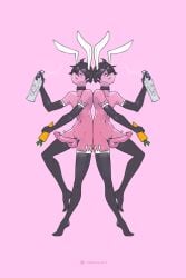 2boys big_penis black_hair bottle bunny_ears carrot closed_eyes cock_ring elbow_gloves erection femboy hair_over_one_eye male male_only penis standing symmetry tailbox testicles thighhighs twins