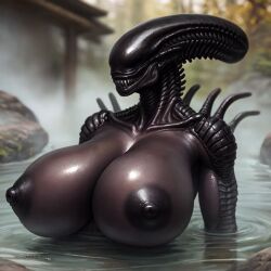 1girls ai_art ai_generated alien alien_(franchise) big_breasts breasts busty female female_only horror_movie hot_spring monster solo thick water xenomorph