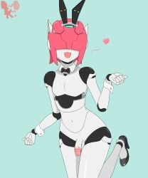 1boy bowtie bowtie_collar bunny_ears collar deepbootykid femboy flaccid flaccid_penis floating_heart gay high_heels male male_only original penis rabbit_ears robot robot_boy robot_femboy shamrock_(polynian) solo solo_male