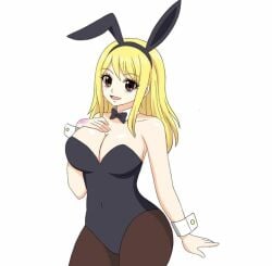 bunny_ears bunnysuit cosplay fairy_tail hfxpins lucy_heartfilia yellow_hair