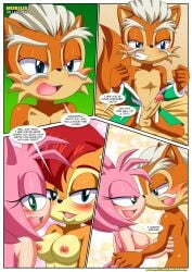 1boy 2girls amy_rose anthro balls bbmbbf bed blush breasts comic erection father_and_daughter female male male/female maximilian_acorn mobius_unleashed nipples nude palcomix penis sally_acorn sega sonic_(series) sonic_the_hedgehog_(series) threesome who_is_your_daddy_(comic)