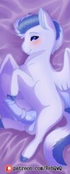 2019 anatomically_correct animal_genitalia animal_penis ass blush dakimakura_design equid equine equine_penis erection feral friendship_is_magic fur hair hi_res horse horsecock looking_at_viewer male mammal my_little_pony nude penis pony precum rehqwq simple_background smile solo white_fur wings