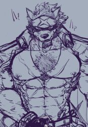 8masa8 abs another_eidos_of_dragon_vein_r anthro full_house_(anothereidos_r) fullhouse fur headband male male_focus male_only mammal multicolored_body muscular muscular_anthro muscular_male nipples solo solo_male wolf