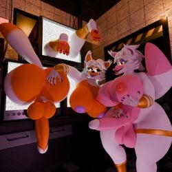 3d_(artwork) anonymousfm anthro areola ass balls big_breasts big_butt bigbootybitches breasts butt_grab canid canine digital_media_(artwork) duo electronics erection five_nights_at_freddy's five_nights_at_freddy's_2 five_nights_at_freddy's_world fox fur futa_nights_at_freddy's futanari genitals glowing glowing_eyes hair hand_on_breast hand_on_butt hanging_breasts herm hi_res huge_breasts huge_butt intersex intersex/intersex intersex_only lolbit_(fnaf) mammal mangle_(fnaf) nipples nude open_mouth orange_body paws penis scott_cawthon scottgames smile tail television television_monitor thick_thighs white_body yellow_eyes