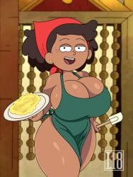 1girls amphibia apron apron_only big_breasts brown_hair cleavage dark-skinned_female dark_skin disney disney_channel looking_at_viewer luisarts18 mature_female milf mother mrs._boonchuy no_bra no_panties oum_boonchuy wide_hips