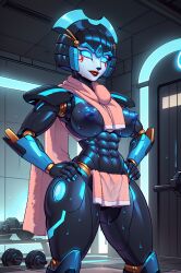 abs ai_generated big_breasts blue_eyes breasts female metallic_body nipples no_bra nude robot_girl robot_humanoid roger1011 thick_thighs transformers windblade