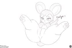 absurd_res blush emolga female feral generation_5_pokemon genitals hi_res nintendo paws pokemon pokemon_(species) pussy senz solo spread_legs spreading text