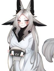 dya_rikku_(vtuber) face_markings female fox_ears red_eyes skin_tight virtual_youtuber vyugen white_hair