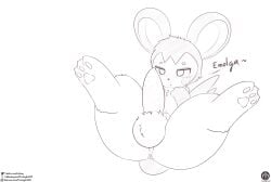 absurd_res balls blush emolga feral generation_5_pokemon genitals hi_res male nintendo paws penis pokemon pokemon_(species) senz solo spread_legs spreading text